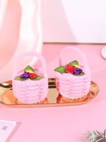 1pc New Cute Floral Basket Shaped Engagement Ring Box Wedding Jewelry Case - Pink - View 6