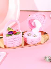 1pc New Cute Floral Basket Shaped Engagement Ring Box Wedding Jewelry Case - Pink - View 7