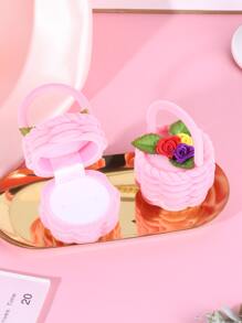 1pc New Cute Floral Basket Shaped Engagement Ring Box Wedding Jewelry Case - Pink - View 8