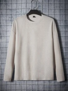 Manfinity 寬鬆男士落肩純色t卹 - 杏色 - 查看 1