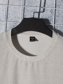 Manfinity 寬鬆男士落肩純色t卹 - 杏色 - 查看 3