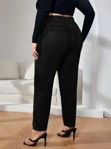 Plus High Waist Mom Fit Jeans - Black - View 2