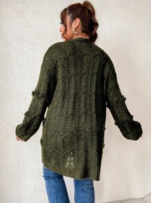 Calvaya Plus Drop Shoulder Pointelle Knit Duster Cardigan Fall Winter Cloth For Women - Army Green - View 2