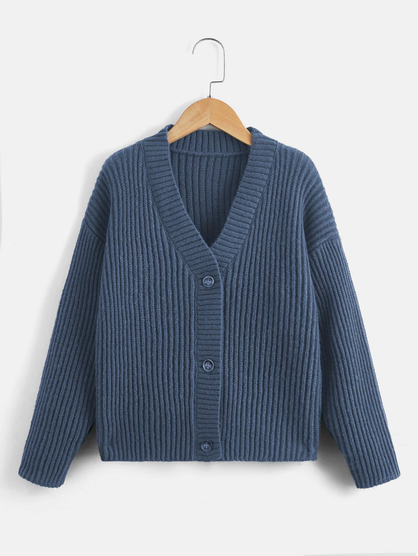 Boys Solid Drop Shoulder Cardigan - Navy Blue - View 1