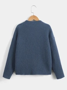 Boys Solid Drop Shoulder Cardigan - Navy Blue - View 2