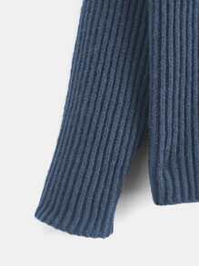 Boys Solid Drop Shoulder Cardigan - Navy Blue - View 4