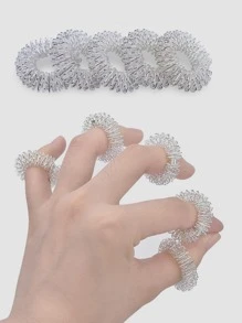 Anillo de masaje de dedo Herramienta de masaje de mano 5piezas Acero inoxidable Creativo unicolor Plata Diseño de resorte Anillo de acupresión de masaje de rodillo de dedo para mujeres Hombres Masaje de dedo - Plateado - Ver 1