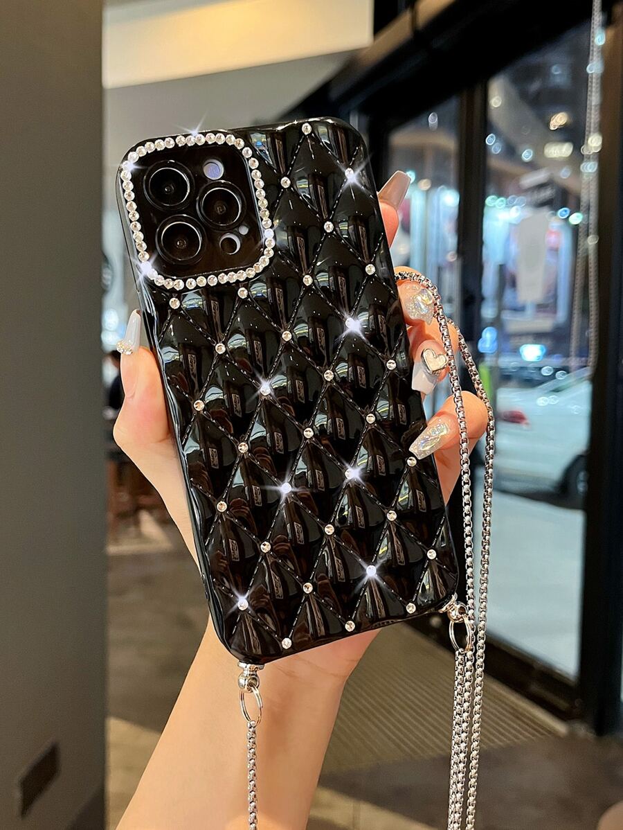 鏈條水鑽時尚優雅 TPU 手機殼 - 黑色 - 查看 1