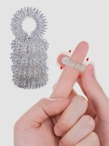 Anillo de masaje de dedo Herramienta de masaje de mano 5piezas Acero inoxidable Creativo unicolor Plata Diseño de resorte Anillo de acupresión de masaje de rodillo de dedo para mujeres Hombres Masaje de dedo - Plateado - Ver 7