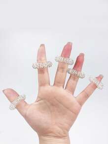 Anillo de masaje de dedo Herramienta de masaje de mano 5piezas Acero inoxidable Creativo unicolor Plata Diseño de resorte Anillo de acupresión de masaje de rodillo de dedo para mujeres Hombres Masaje de dedo - Plateado - Ver 8