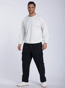 Manfinity Hombres Pantalones cargo con bolsillo con solapa de cintura con cordón - Negro - Ver 3