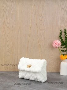 New Arrival Mini Plush Rhombic Grid Crossbody Bag, Versatile And Fashionable - White - View 4