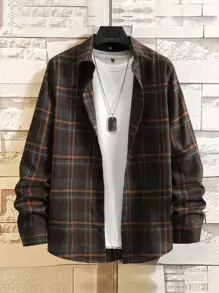 Manfinity Homme Men Plaid Print Shirt Without Tee - Coffee Brown - View 1