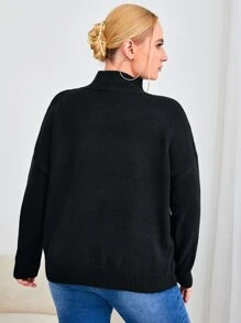 Celure Plus Chain Detail High Neck Drop Shoulder Jumper - Black - View 3