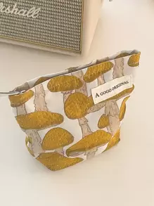 1個大容量化妝包，小巧布藝田園風黃色蘑菇化妝包，女性女孩化妝收納包，化妝組合 - 彩色 - 查看 1