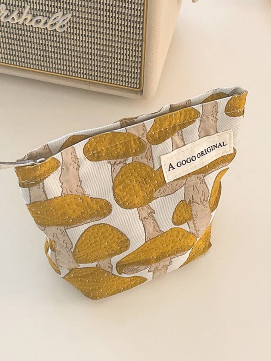 1個大容量化妝包，小巧布藝田園風黃色蘑菇化妝包，女性女孩化妝收納包，化妝組合 - 彩色 - 查看 1