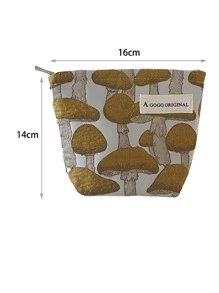 1個大容量化妝包，小巧布藝田園風黃色蘑菇化妝包，女性女孩化妝收納包，化妝組合 - 彩色 - 查看 3