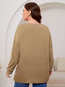 Mulvari Plus Drop Shoulder Split Hem Sweatshirt - Khaki - View 2