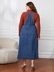 Vestido overol mezclilla con botón sin camiseta - Azul lavado medio - Ver 2