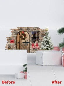 1 Stück Wandaufkleber mit Weihnachten Tür Muster