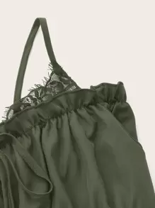 ROMWE Fairycore Solid Frill Trim Cold Shoulder Dress - Army Green - View 4