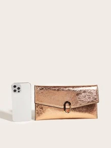 Metallic Contrast Binding Square Bag - Champagne - View 4