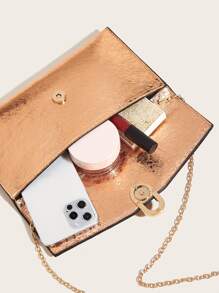 Metallic Contrast Binding Square Bag - Champagne - View 5