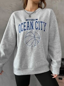 SHEIN Unity Basketball & Letter Graphic Drop Shoulder Sweatshirt - Grey - View 4