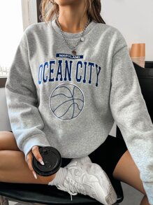 SHEIN Unity Basketball & Letter Graphic Drop Shoulder Sweatshirt - Grey - View 1