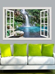 可移除壁画 即剥即贴 瀑布窗景 3D 墙贴 乙烯基壁纸 浴室装饰 家居装饰艺术 2 种尺寸、贴纸、墙贴花、家居装饰乙烯基贴花、春季装饰品 让您的家焕然一新、Rama 装饰贴纸