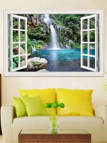 可移除壁画 即剥即贴 瀑布窗景 3D 墙贴 乙烯基壁纸 浴室装饰 家居装饰艺术 2 种尺寸、贴纸、墙贴花、家居装饰乙烯基贴花、春季装饰品 让您的家焕然一新、Rama 装饰贴纸
