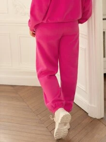 SHEIN Frenchy 女款加大尺寸斜口袋彈力腰部運動褲 - 玫紅色 - 查看 6