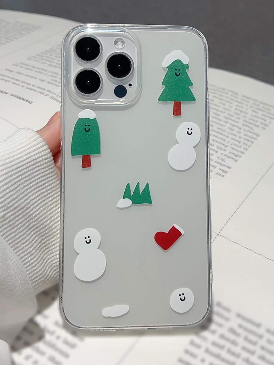 Christmas Tree & Snowman Pattern Phone Case - Multicolor - View 1
