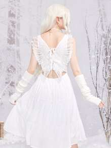 ROMWE Fairycore Vestido de tirantes ala con parche pecho con fruncido - Blanco - Ver 1
