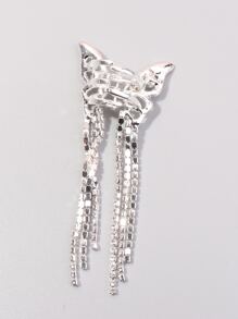 Rhinestone Fringe Decor Butterfly Design Hair Claw - Silver - View 2