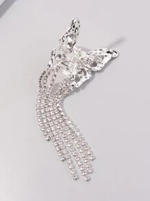 Rhinestone Fringe Decor Butterfly Design Hair Claw - Silver - View 3