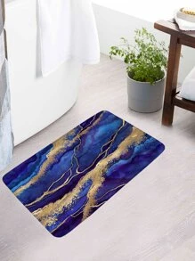 Dark Blue Gold Edge Marble Bathroom Floor Mat Or Shower Curtain 1 Piece Pack - Multicolor - View 2