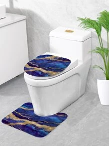 Dark Blue Gold Edge Marble Bathroom Floor Mat Or Shower Curtain 1 Piece Pack - Multicolor - View 4