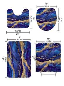 Dark Blue Gold Edge Marble Bathroom Floor Mat Or Shower Curtain 1 Piece Pack - Multicolor - View 5