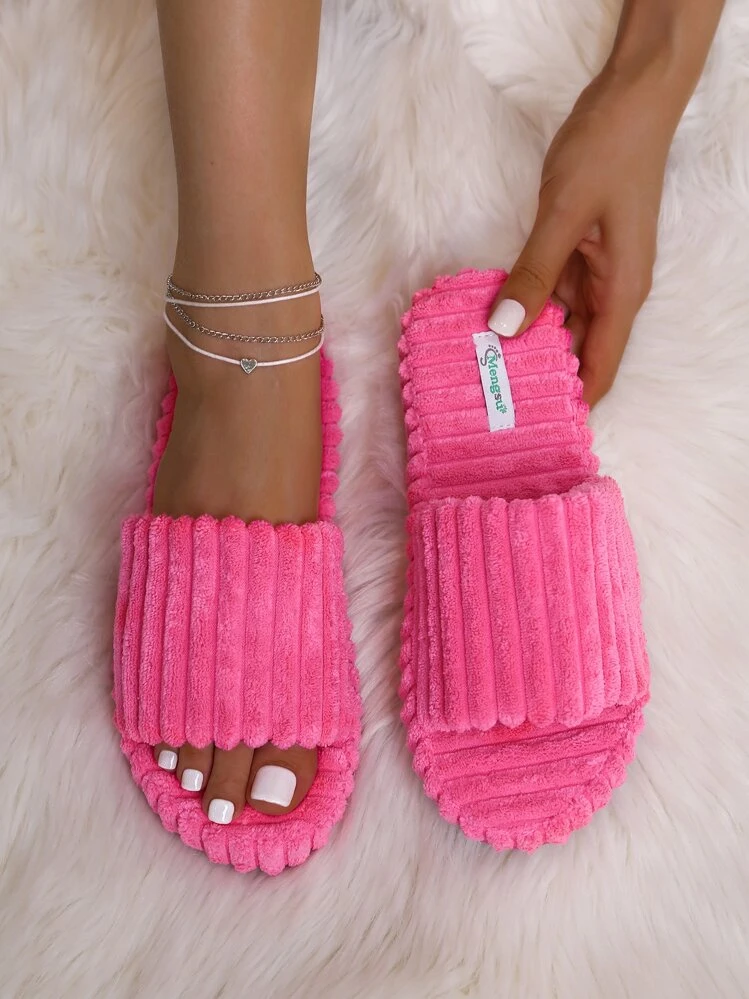 Mengsu Fashion Hot Pink Slippers For Women Solid Fuzzy Bedroom Slippers SHEIN ASIA