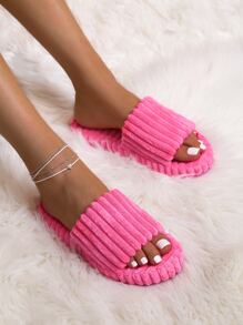Mengsu Fall/Winter Fashion Hot Pink Slippers For Women, Solid Fuzzy Bedroom Slippers,Furry Shoes