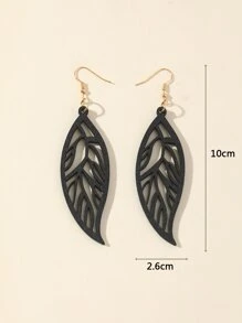 鏤空樹葉耳墜 - 黑色 - 查看 3