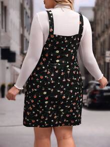 SHEIN VCAY Plus Ditsy Floral Print Pinafore Dress Without Jumper - Black - View 5