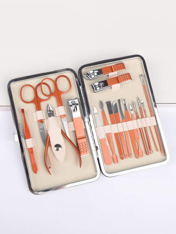 18pcs High Quality Nail Care Set, Includes Storage Case And Trimming Tools