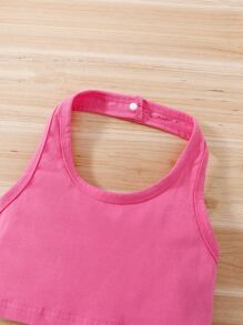 SHEIN Toddler Girls Halter Top & Pleated Skirt - Hot Pink - View 6