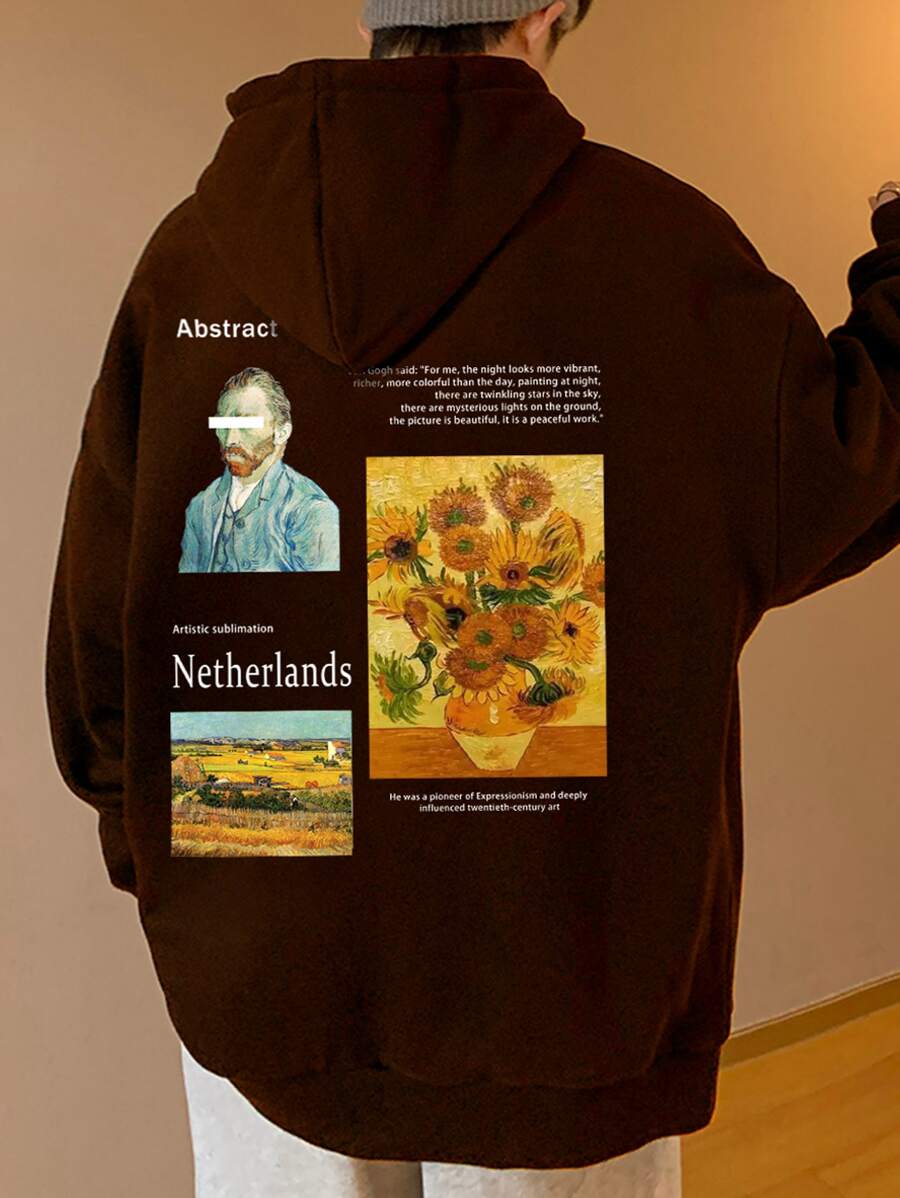 Manfinity Áo nỉ Nam Dây kéo Túi Slogan Giải trí - Cà phê nâu - Xem 1