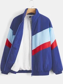 SHEIN EZwear Cazadora de color combinado de hombros caídos cremallera - Multicolor - Ver 1