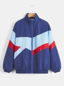 SHEIN EZwear Cazadora de color combinado de hombros caídos cremallera - Multicolor - Ver 3