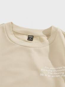 Manfinity Men Slogan Graphic Sweatshirt & Joggers - Beige - View 5