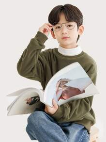 Boys Drop Shoulder Zipper Detail Fleece Sweatshirt - Army Green - View 6